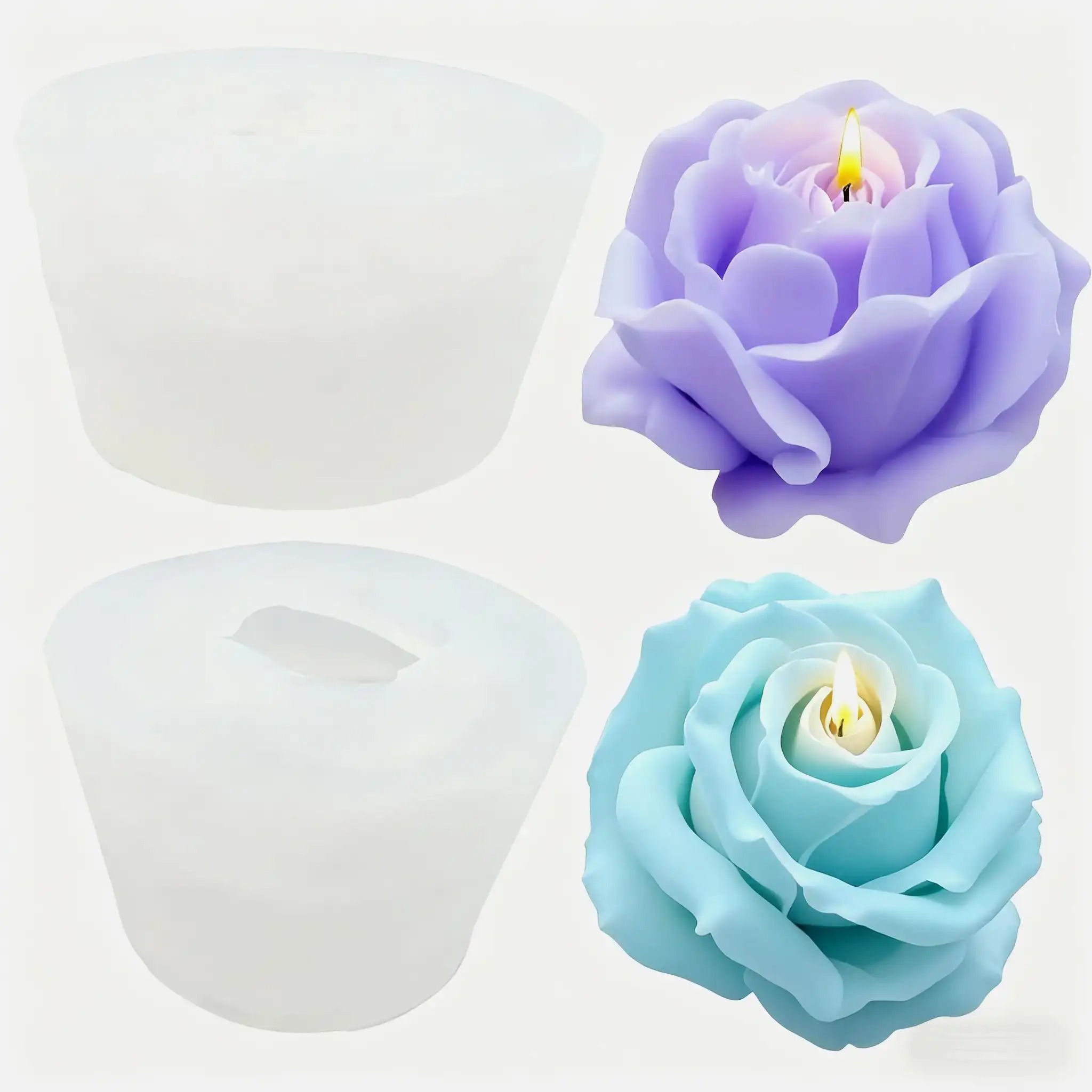 Candle Making Jelly - แม่พิมพ์เทียนซิลิโคนรูปดอกกุหลาบ 3 มิติ 2 ชิ้น -