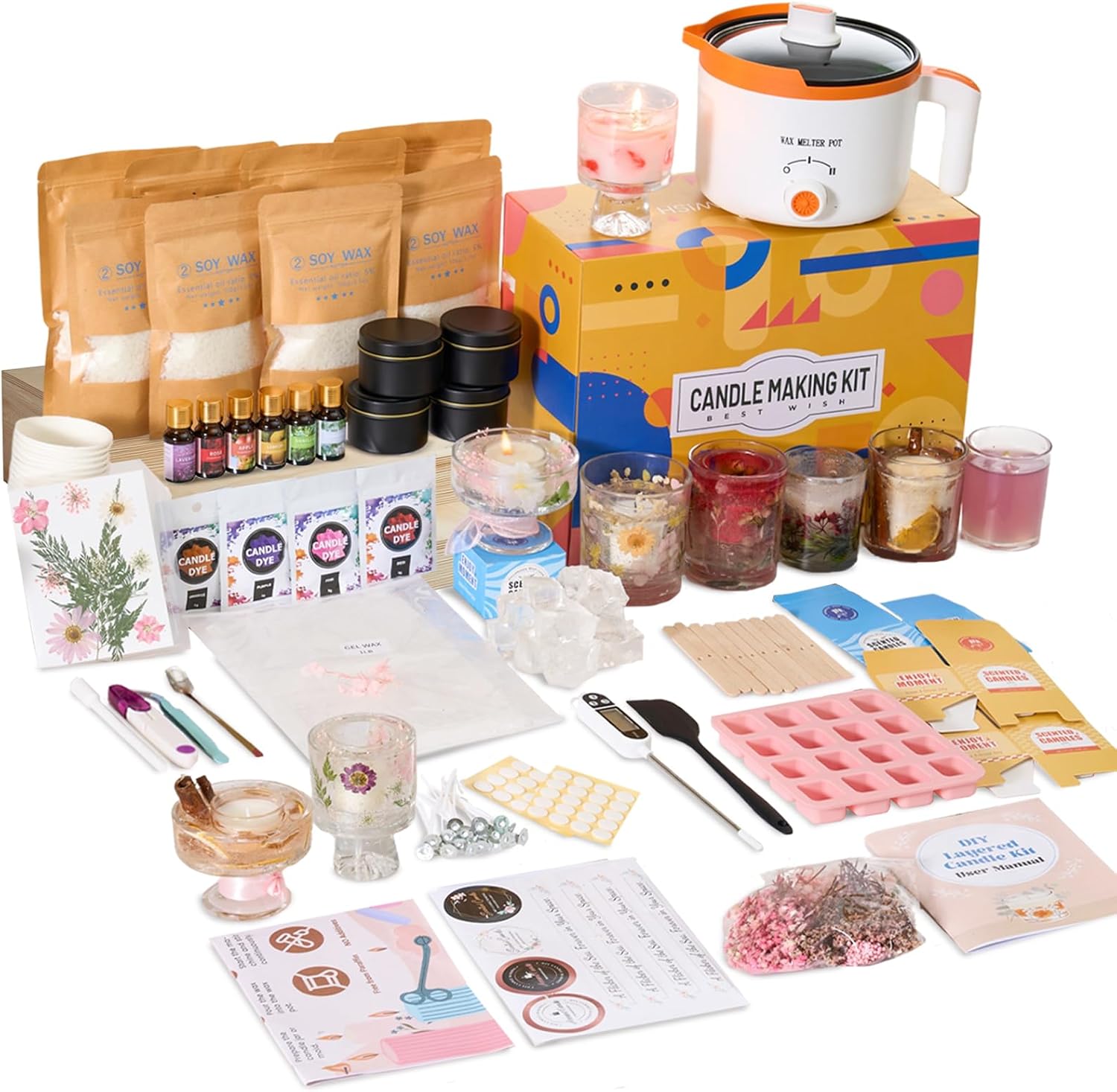Candle Making Jelly - ชุดทำเทียน DIY 2-in-1 ด้วยขี้ผึ้งถั่วเหลืองและเจลลี่ สำหรับผู้เริ่มต้นและผู้ใหญ่ |