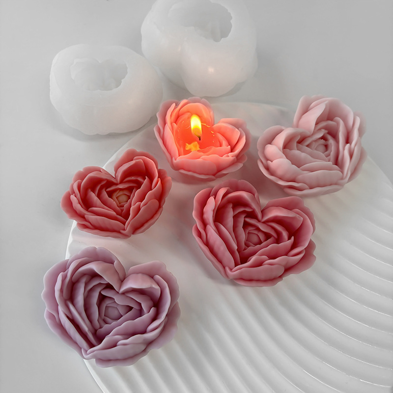 Candle Making Jelly - รักดอกไม้ซิลิโคนแม่พิมพ์ DIY รูปหัวใจ Rose เทียนหอมพลาสเตอร์สบู่เรซินแม่พิมพ์ Handmade